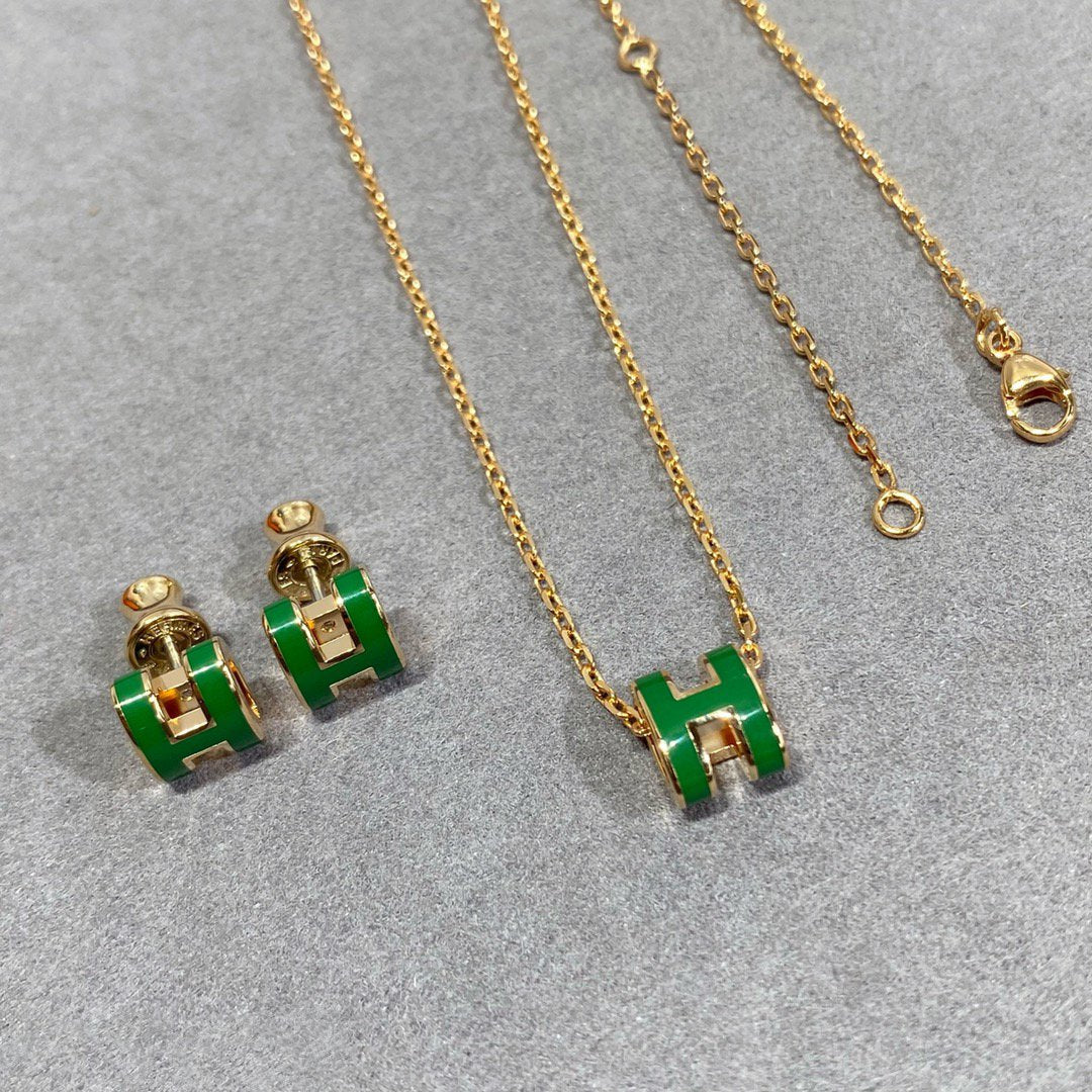 [Lumi Jewellery]POP H GREEN NECKLACE SILVER AND GOLD