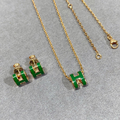 [Lumi Jewellery]POP H GREEN NECKLACE SILVER AND GOLD