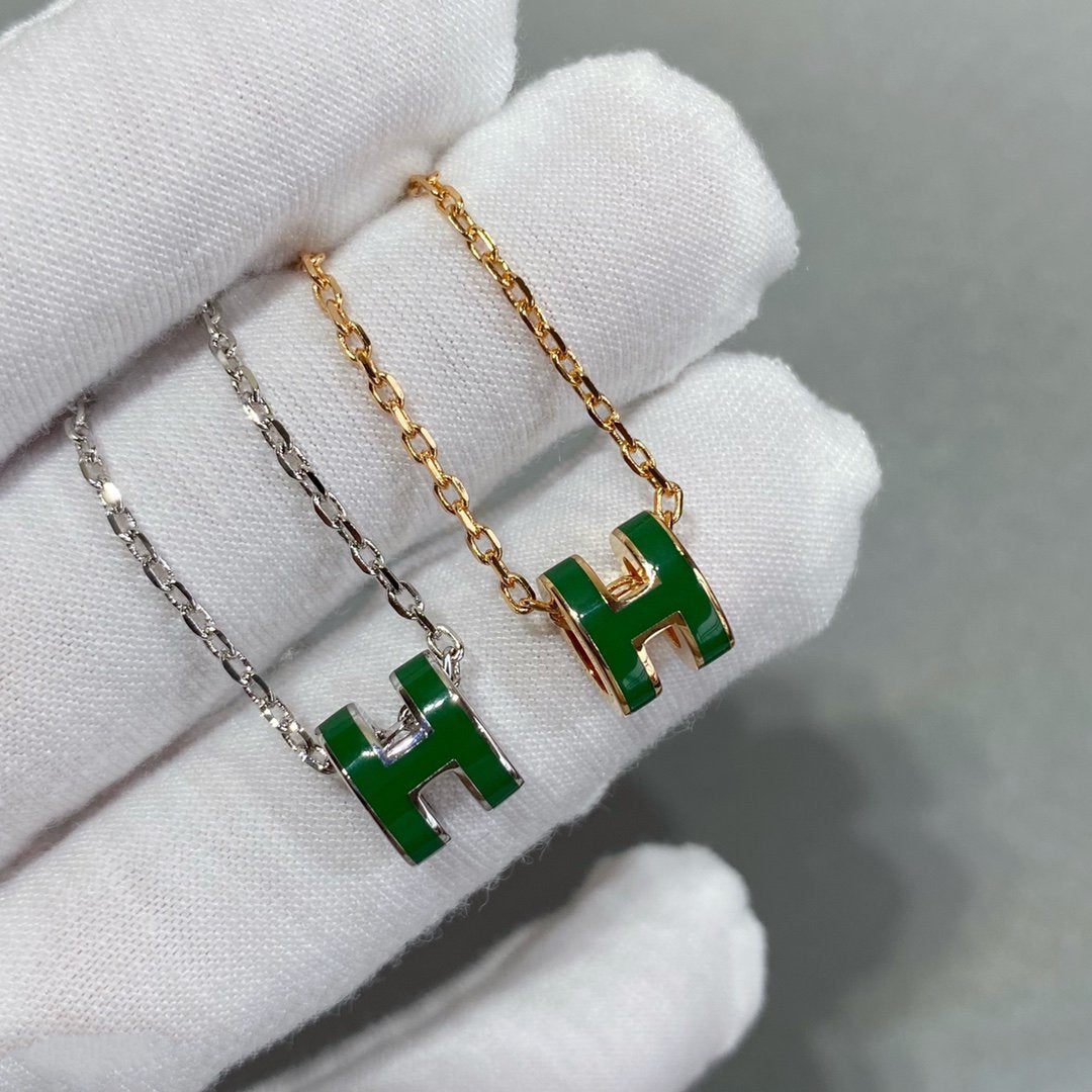 [Lumi Jewellery]POP H GREEN NECKLACE SILVER AND GOLD