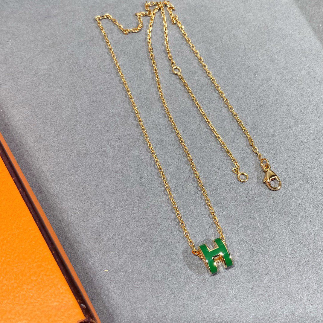 [Lumi Jewellery]POP H GREEN NECKLACE SILVER AND GOLD