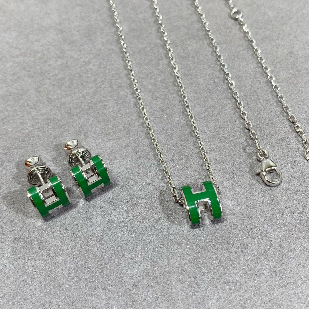 [Lumi Jewellery]POP H GREEN NECKLACE SILVER AND GOLD