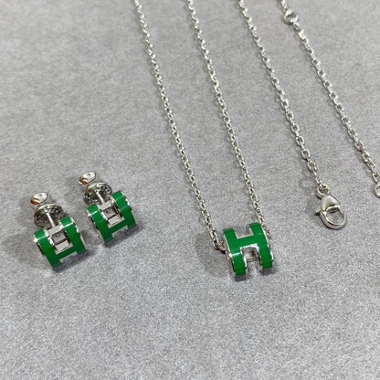 [Lumi Jewellery]POP H GREEN NECKLACE SILVER AND GOLD