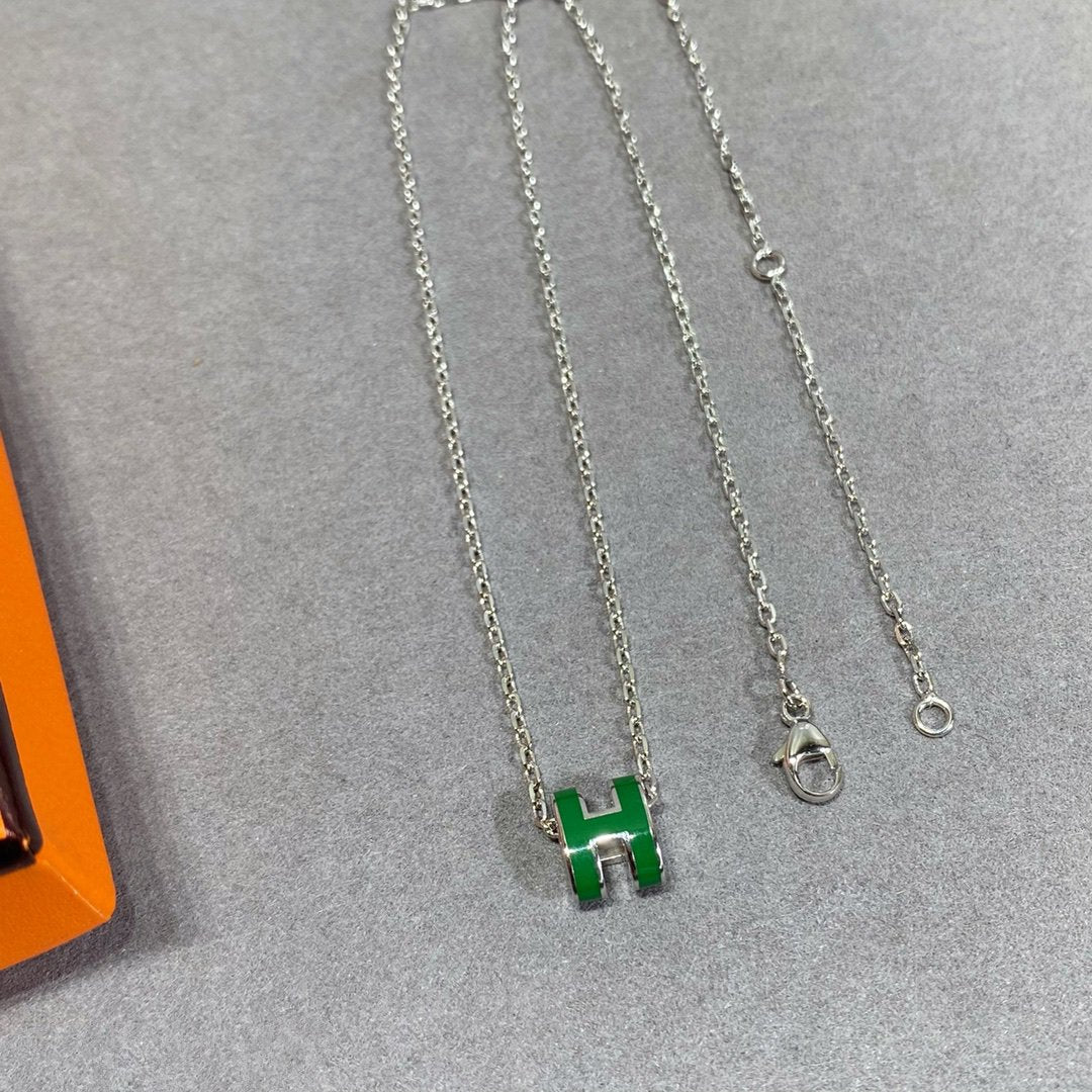 [Lumi Jewellery]POP H GREEN NECKLACE SILVER AND GOLD