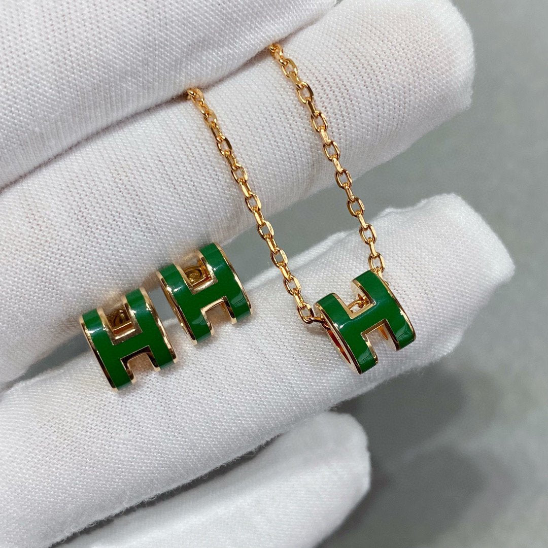 [Lumi Jewellery]POP H GREEN NECKLACE SILVER AND GOLD