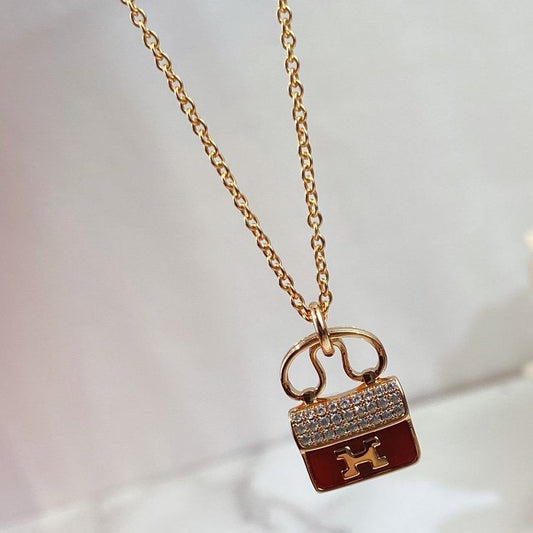 [Lumi Jewellery]CONSTANCE RED PEDANT PINK GOLD NECKLACE