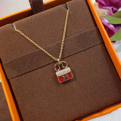 [Lumi Jewellery]CONSTANCE RED PEDANT PINK GOLD NECKLACE