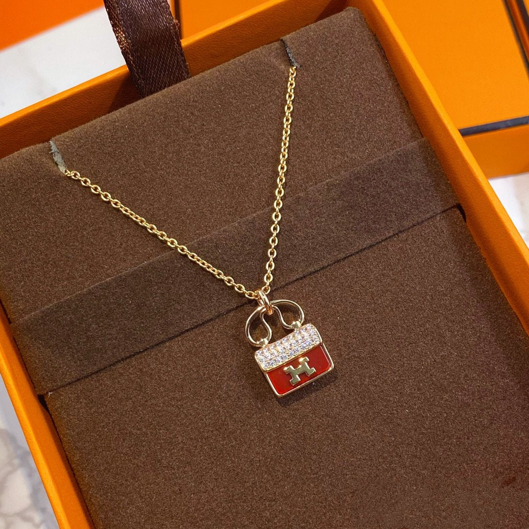 [Lumi Jewellery]CONSTANCE RED PEDANT PINK GOLD NECKLACE