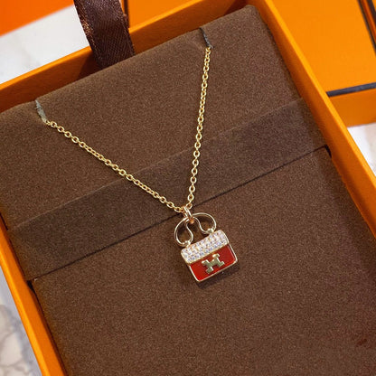 [Lumi Jewellery]CONSTANCE RED PEDANT PINK GOLD NECKLACE