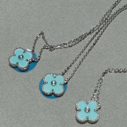 [Lumi Jewellery]CLOVER 1 DIAMOND LIGHT BLUE SILVER NECKLACE