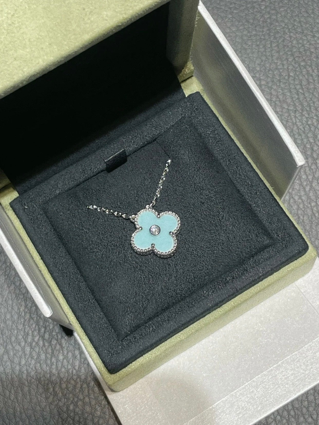 [Lumi Jewellery]CLOVER 1 DIAMOND LIGHT BLUE SILVER NECKLACE