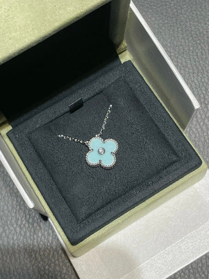 [Lumi Jewellery]CLOVER 1 DIAMOND LIGHT BLUE SILVER NECKLACE
