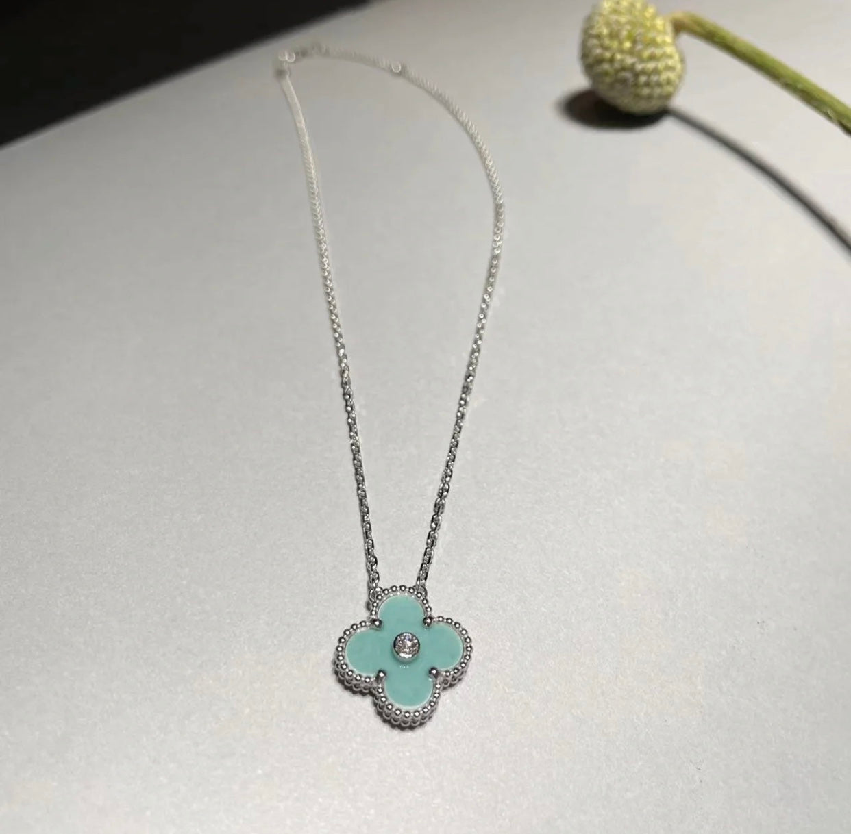 [Lumi Jewellery]CLOVER 1 DIAMOND LIGHT BLUE SILVER NECKLACE