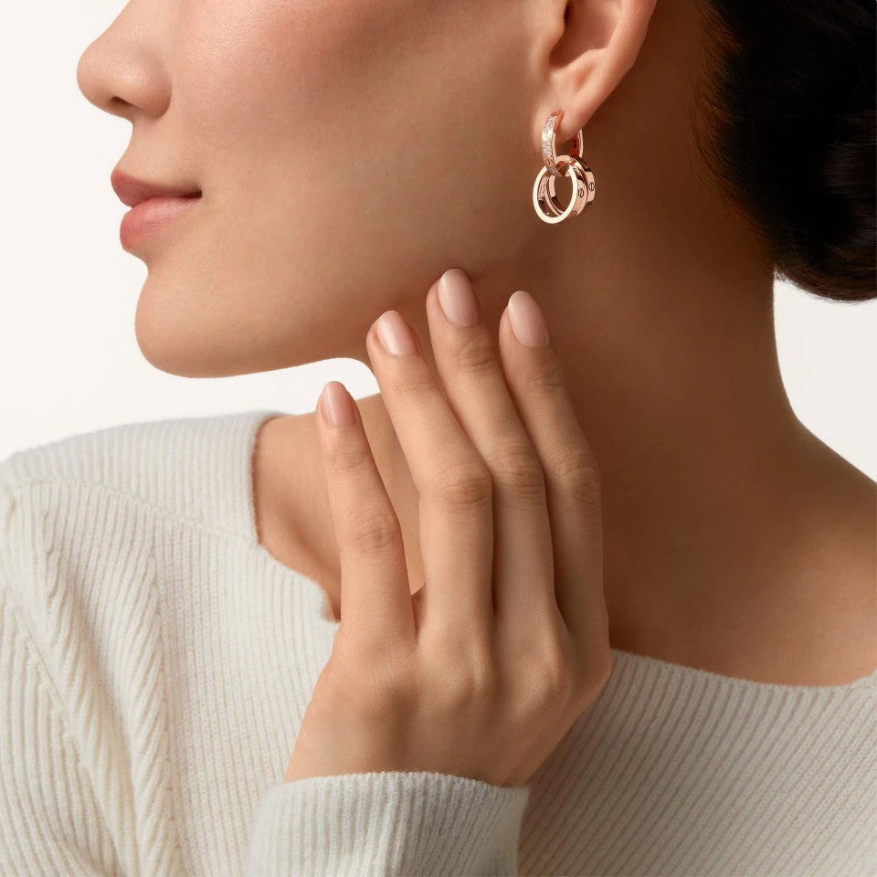 [Lumi Jewelery]LOVE 3.3MM DANGLE HALF DIAMOND EARRINGS
