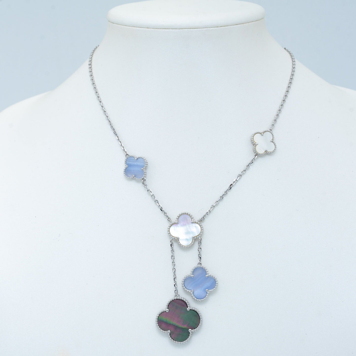 [Lumi Jewellery]CLOVER MOP CHALCEDONY NECKLACE SILVER 6 MOTIF