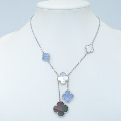[Lumi Jewellery]CLOVER MOP CHALCEDONY NECKLACE SILVER 6 MOTIF