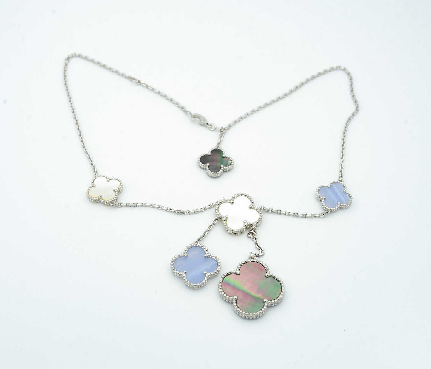 [Lumi Jewellery]CLOVER MOP CHALCEDONY NECKLACE SILVER 6 MOTIF