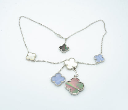 [Lumi Jewellery]CLOVER MOP CHALCEDONY NECKLACE SILVER 6 MOTIF