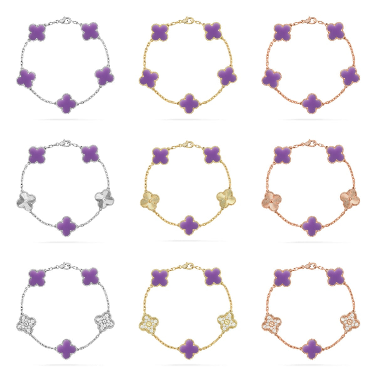 [Lumi Jewellery] CLOVER 5 MOTIF VIOLET BRACELET COLLECTION