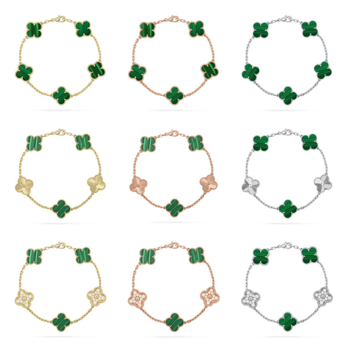 [Lumi Jewellery] CLOVER 5 MOTIF MALACHITE BRACELET COLLECTION