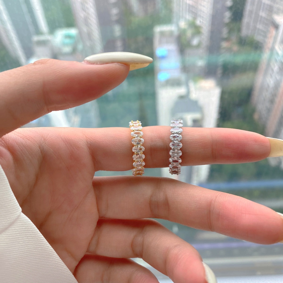 [Lumi Jewellery]Ornate Oval Cut Tennis Ring