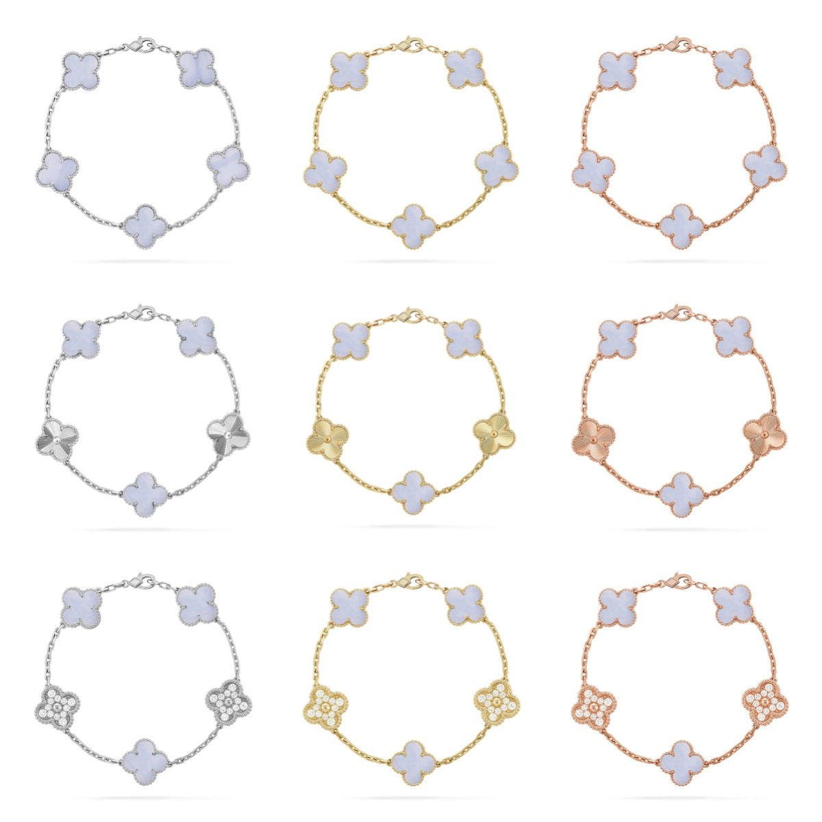 [Lumi Jewellery] CLOVER 5 MOTIF PURPLE CHALCEDONY BRACELET COLLECTION