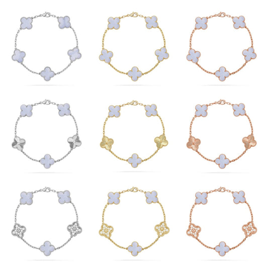 [Lumi Jewellery] CLOVER 5 MOTIF PURPLE CHALCEDONY BRACELET COLLECTION