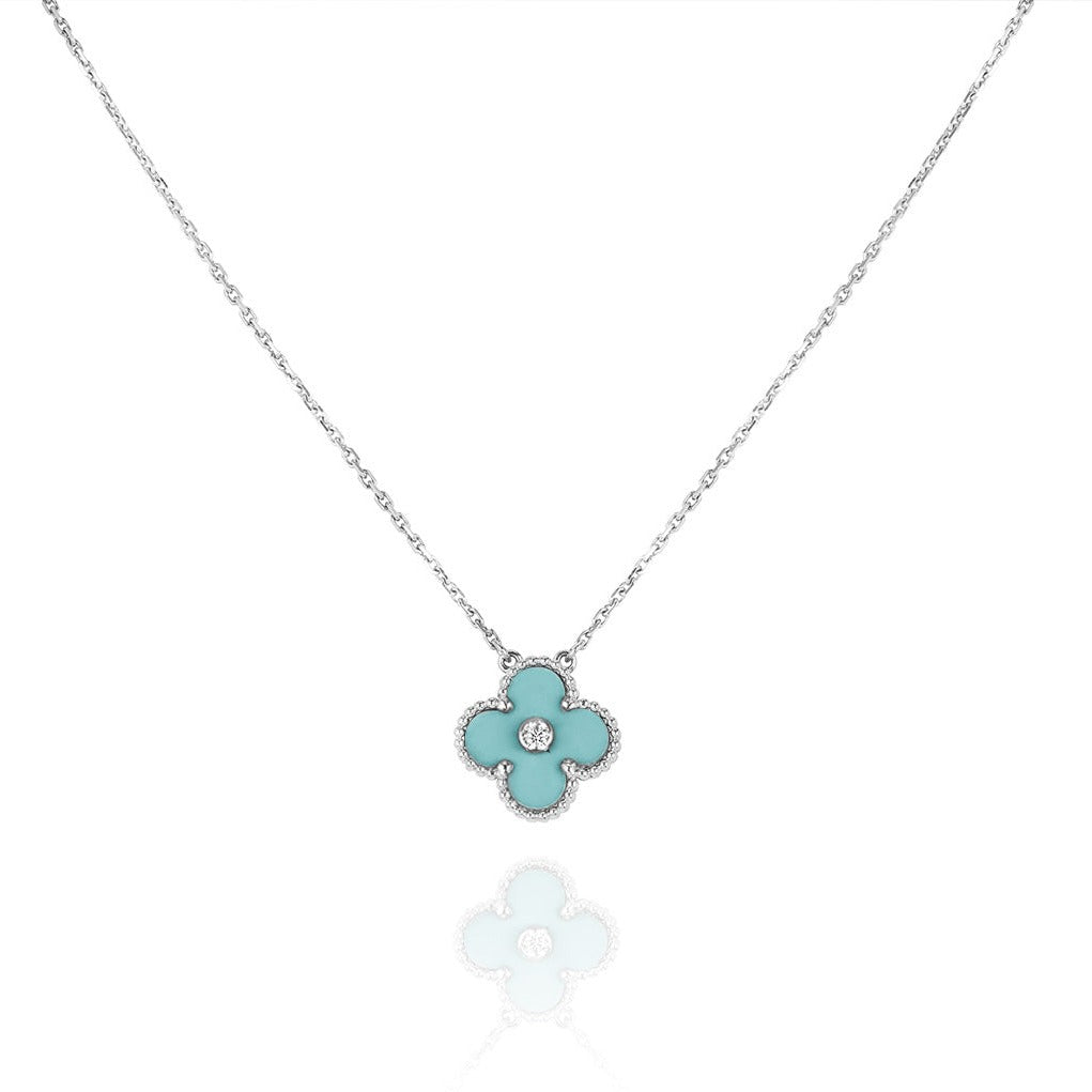 [Lumi Jewellery]CLOVER 1 DIAMOND LIGHT BLUE SILVER NECKLACE
