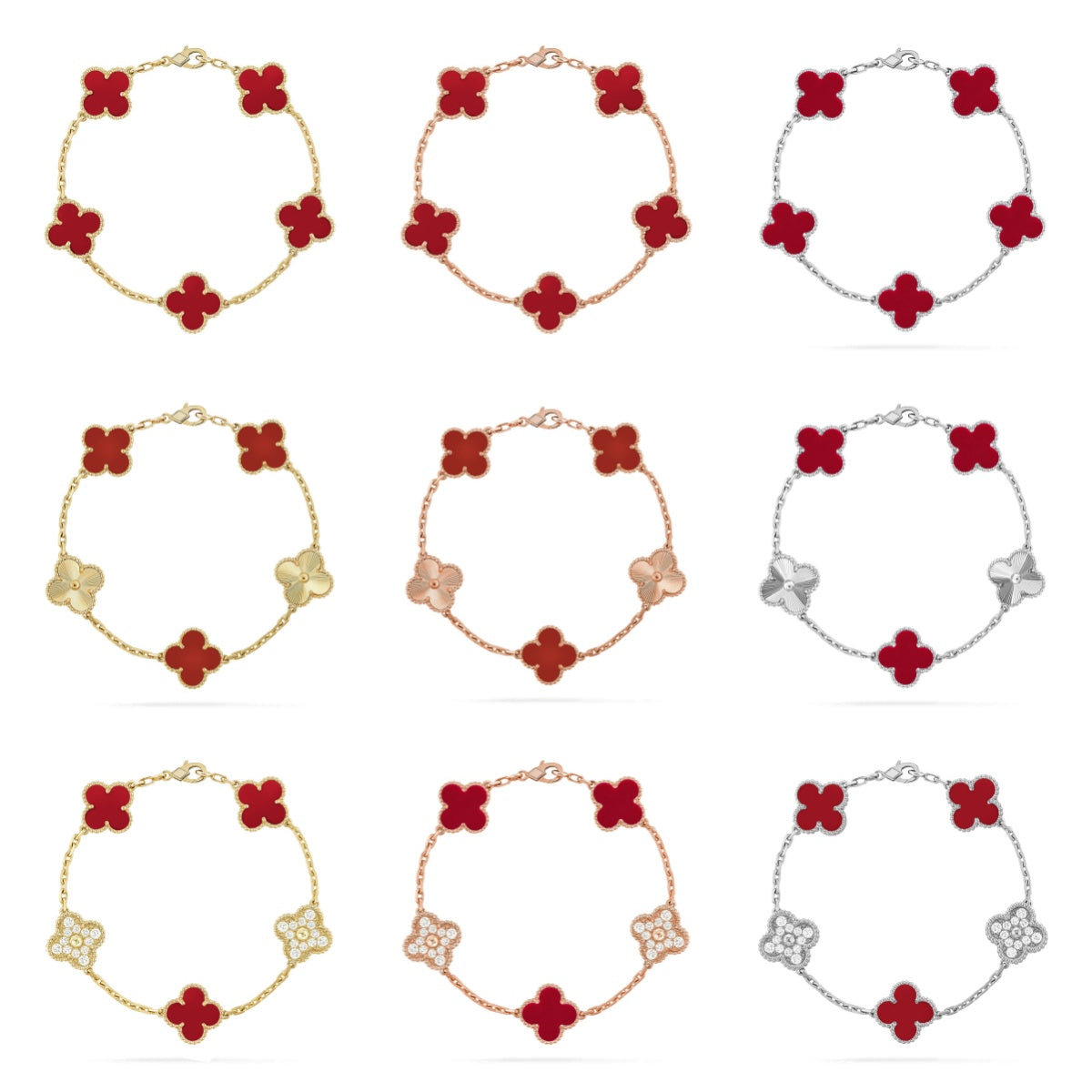 [Lumi Jewellery] CLOVER 5 MOTIF RED CORNELIAN BRACELET COLLECTION