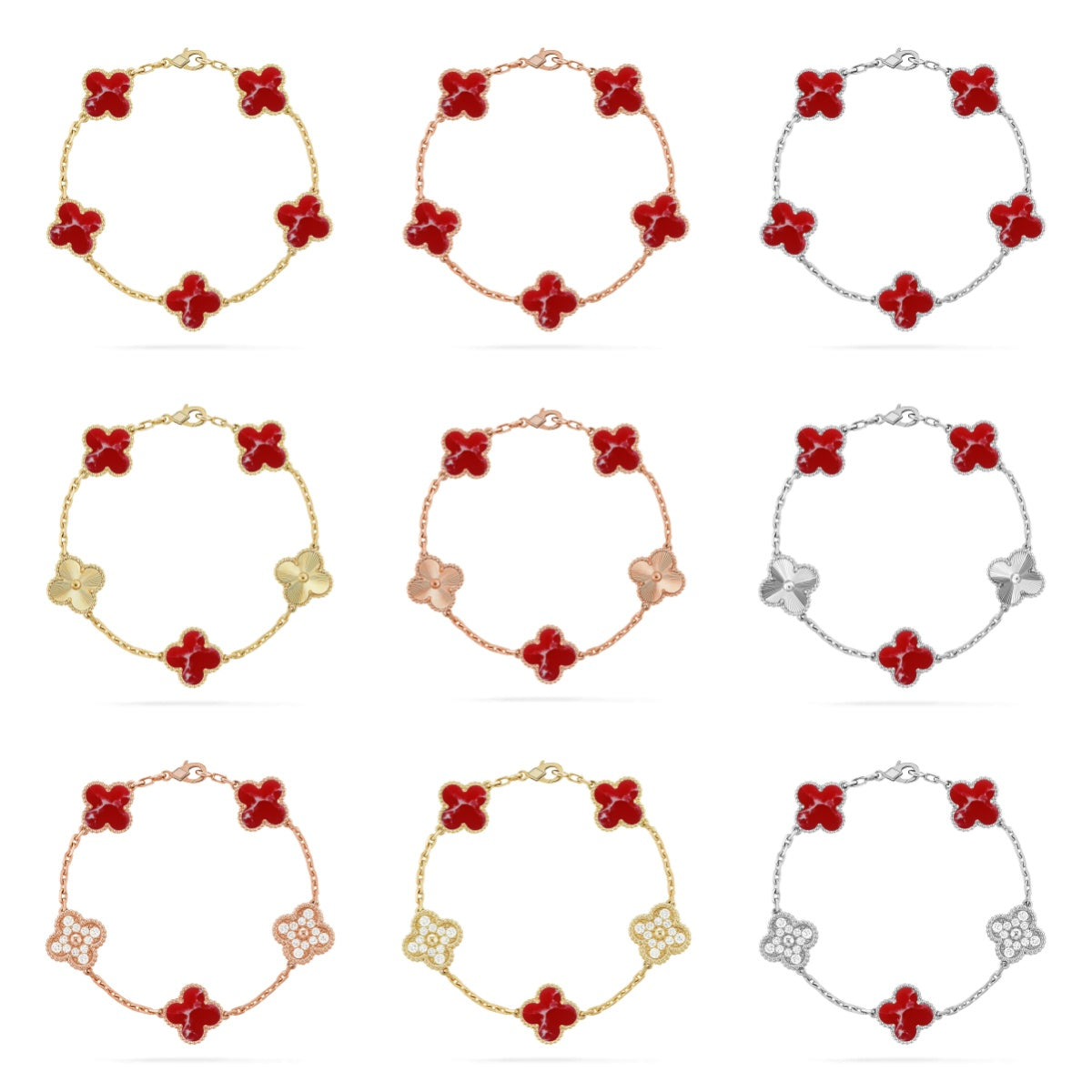 [Lumi Jewellery]CLOVER 5 MOTIF RED PATTERN BRACELET COLLECTION