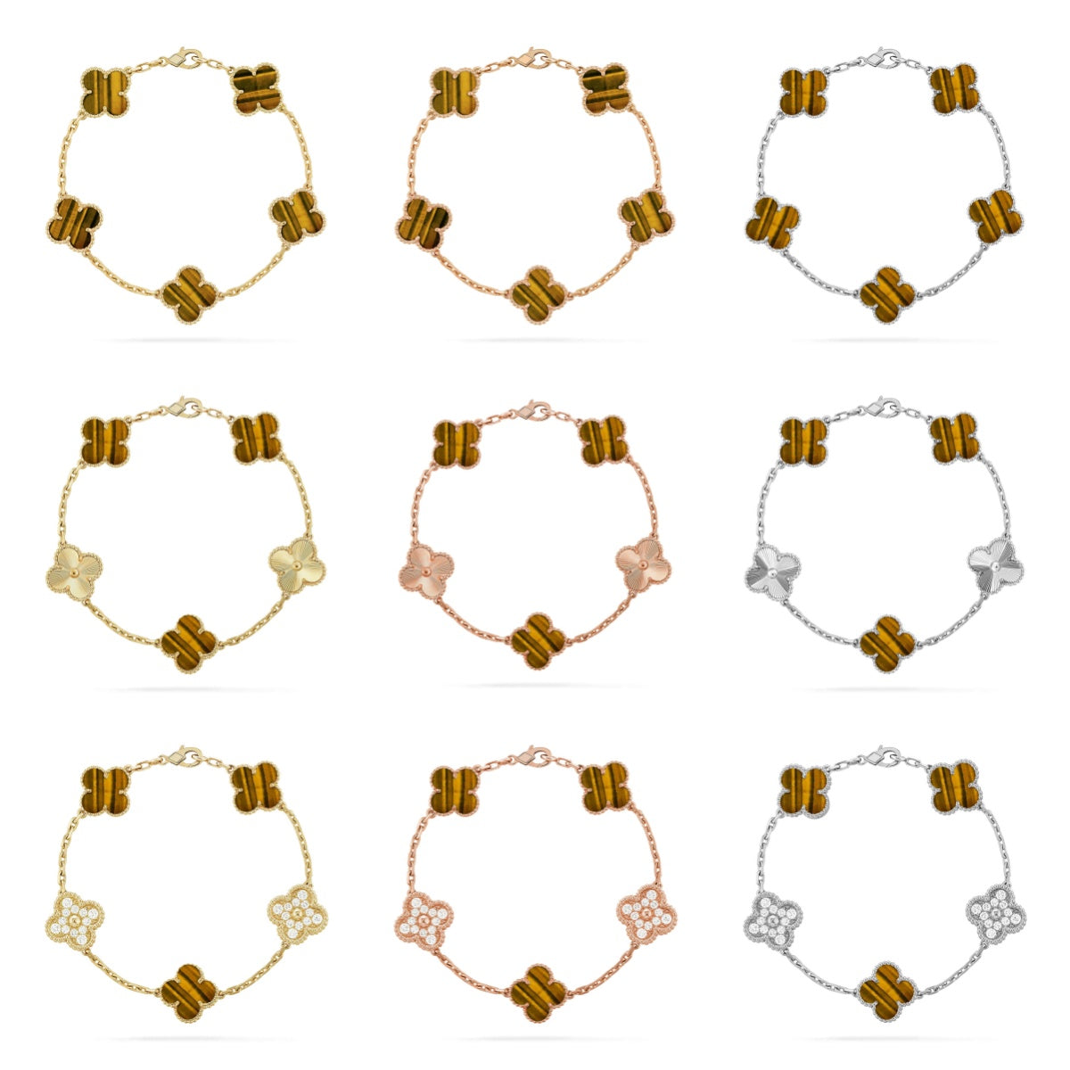 [Lumi Jewellery] CLOVER 5 MOTIFS TIGER EYE BRACELET COLLECTION