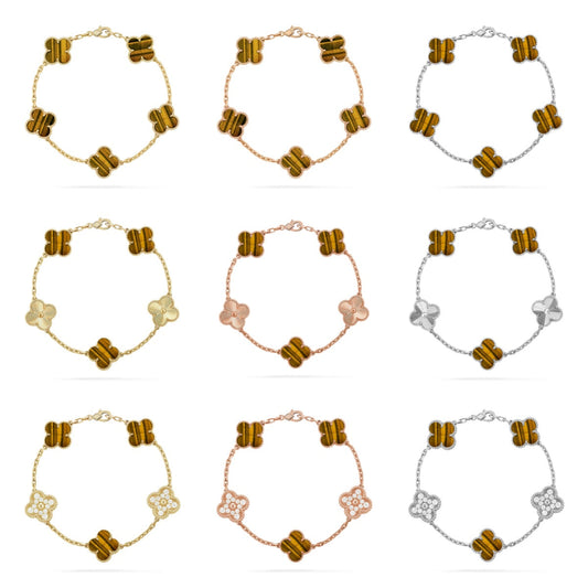 [Lumi Jewellery] CLOVER 5 MOTIFS TIGER EYE BRACELET COLLECTION