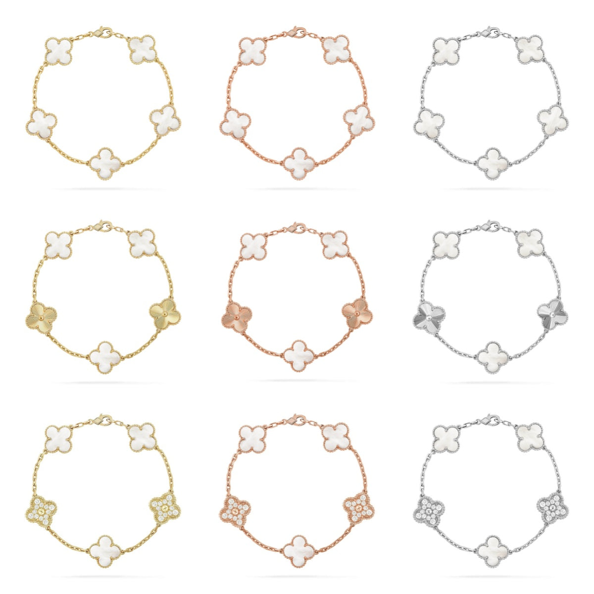 [Lumi Jewellery]CLOVER WHITE PEARL MOP 5 MOTIF BRACELET COLLECTION