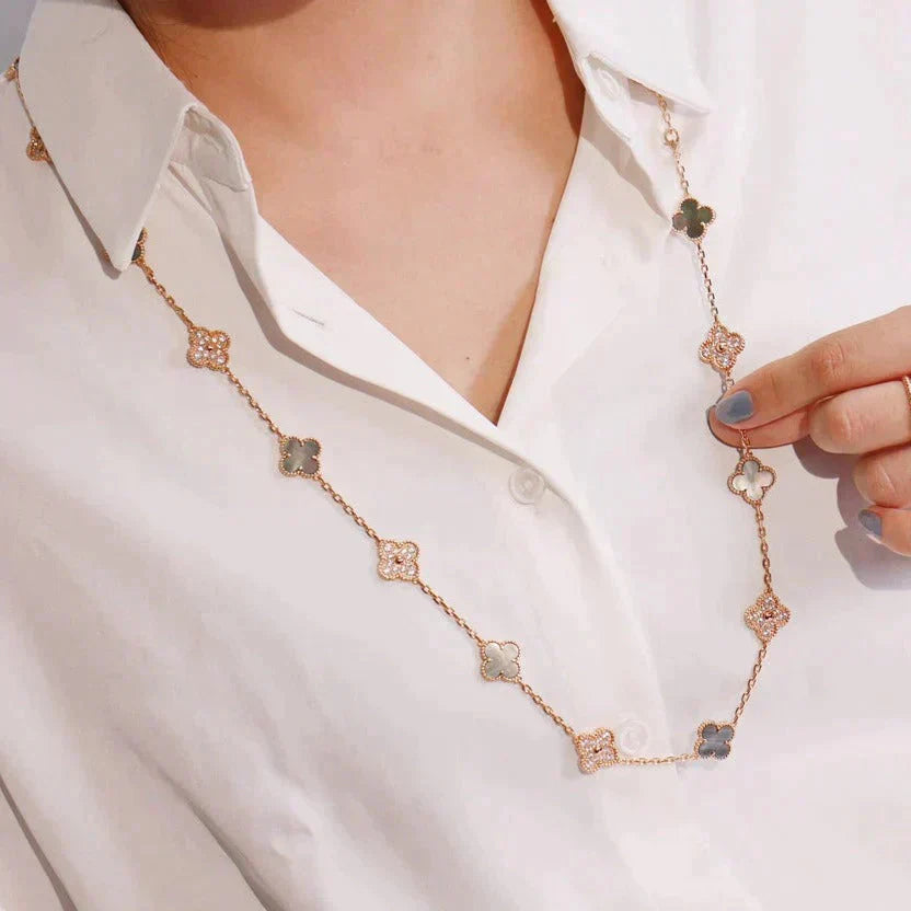 [Lumi Jewellery]CLOVER 20 MOTIFS DARK MOP DIAMOND  NECKLACE