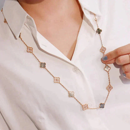 [Lumi Jewellery]CLOVER 20 MOTIFS DARK MOP DIAMOND  NECKLACE