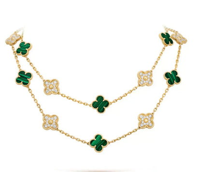[Lumi Jewellery]CLOVER 20 MOTIFS MALACHITE DIAMOND NECKLACE