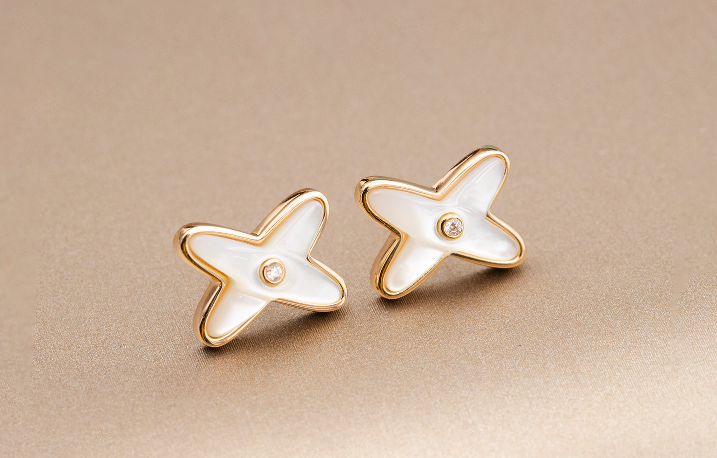 [Lumi Jewellery]JEUX DE WHITE MOP ROSE GOLD DIAMOND EARRINGS