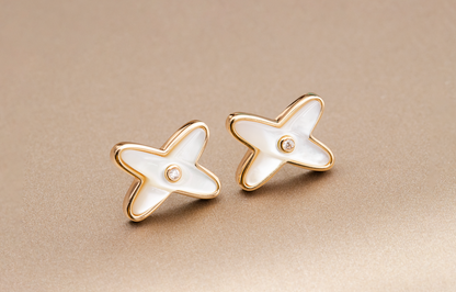 [Lumi Jewellery]JEUX DE WHITE MOP ROSE GOLD DIAMOND EARRINGS