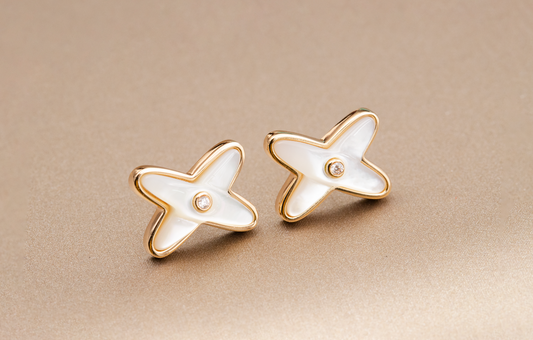 [Lumi Jewellery]JEUX DE WHITE MOP PINK GOLD DIAMOND EARRINGS