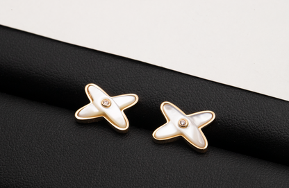 [Lumi Jewellery]JEUX DE WHITE MOP PINK GOLD DIAMOND EARRINGS