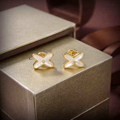 [Lumi Jewellery]JEUX DE WHITE MOP GOLD DIAMOND EARRINGS