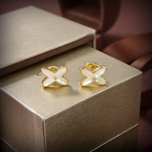 [Lumi Jewellery]JEUX DE WHITE MOP GOLD DIAMOND EARRINGS