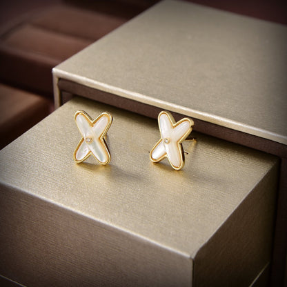 [Lumi Jewellery]JEUX DE WHITE MOP GOLD DIAMOND EARRINGS