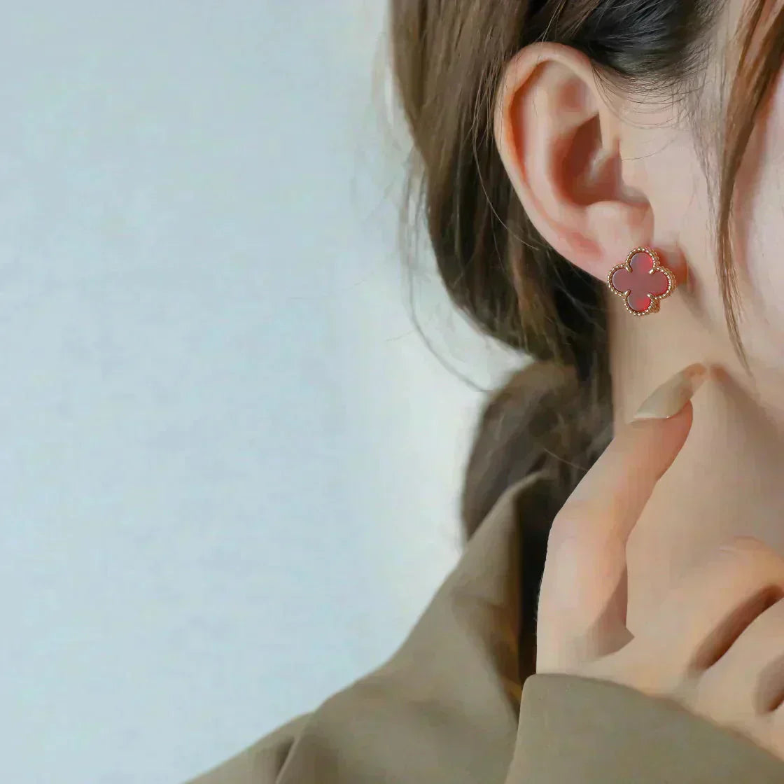 [Lumi Jewellery]CLOVER MEDIUM 1 MOTIFS CARNELIAN  EARRINGS