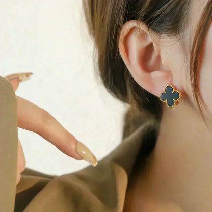 [Lumi Jewellery]CLOVER MEDIUM 1 MOTIFS  ONYX STUD EARRINGS