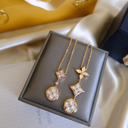 [Lumi Jewellery]COLOR BLOSSOM LARIAT NECKLACE PINK GOLD WHITE MOTHER PEARL AND DIAMOND