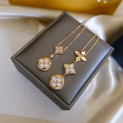 [Lumi Jewellery]COLOR BLOSSOM LARIAT NECKLACE PINK GOLD WHITE MOTHER PEARL AND DIAMOND