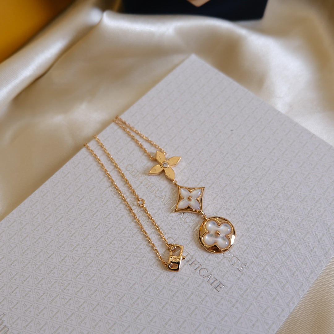 [Lumi Jewellery]COLOR BLOSSOM LARIAT NECKLACE PINK GOLD WHITE MOTHER PEARL AND DIAMOND