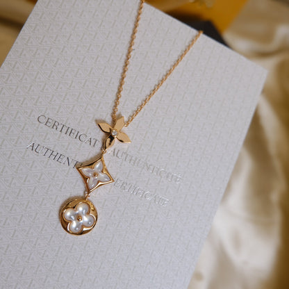 [Lumi Jewellery]COLOR BLOSSOM LARIAT NECKLACE PINK GOLD WHITE MOTHER PEARL AND DIAMOND