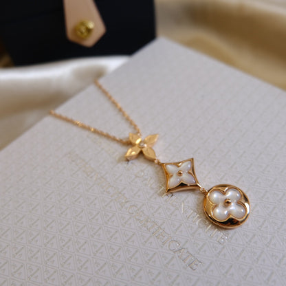 [Lumi Jewellery]COLOR BLOSSOM LARIAT NECKLACE PINK GOLD WHITE MOTHER PEARL AND DIAMOND
