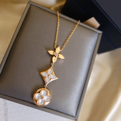 [Lumi Jewellery]COLOR BLOSSOM LARIAT NECKLACE PINK GOLD WHITE MOTHER PEARL AND DIAMOND